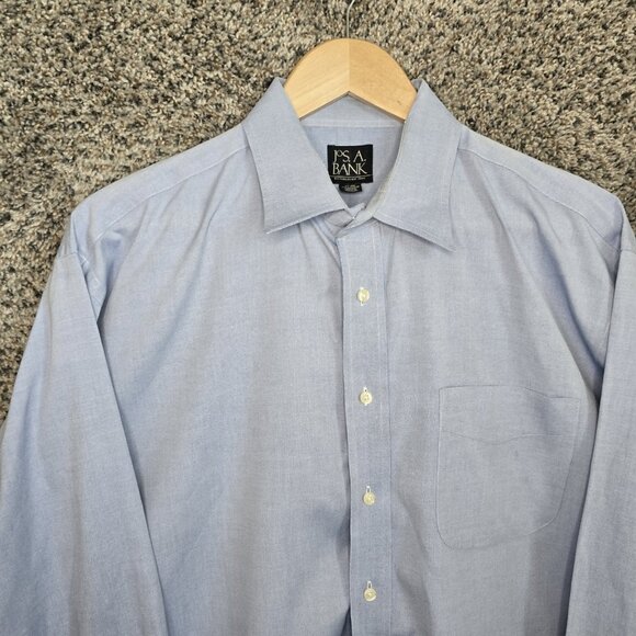Jos A Bank Dress Shirt Mens 17 35 Blue‎ Pinpoint Button Up Career Cotton - Picture 4 of 7